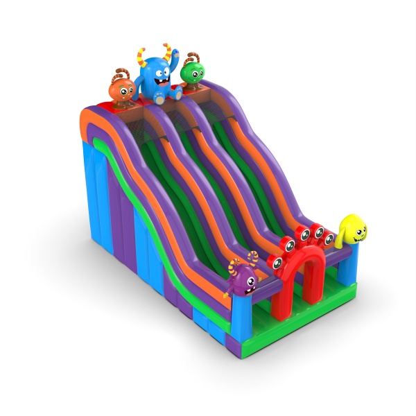 Toboggan double gonflable avec des monstres