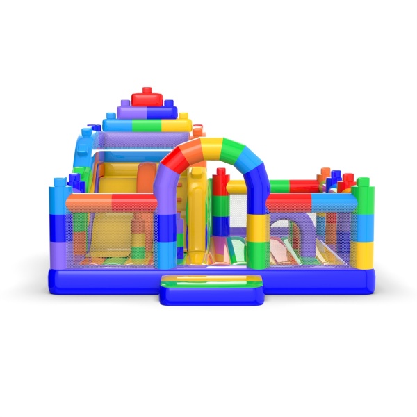 Aire de jeux gonflable 6x6 sur le thème des blocs colorés