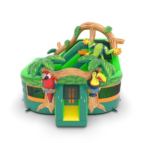 Aire de jeux gonflable grenouille sur le thème de la jungle