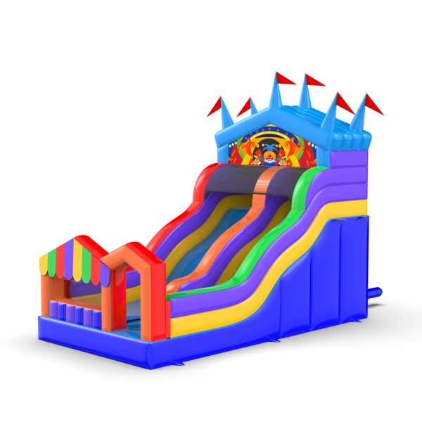 Toboggan gonflable avec le thème de la fête foraine