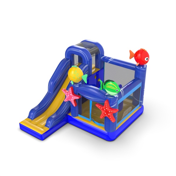 Petit château gonflable avec toboggan pour enfants - thème marin