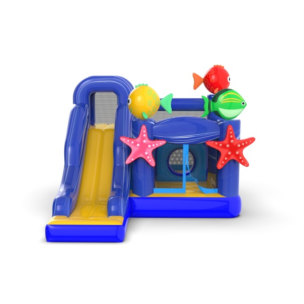Petit château gonflable avec toboggan pour enfants - thème marin