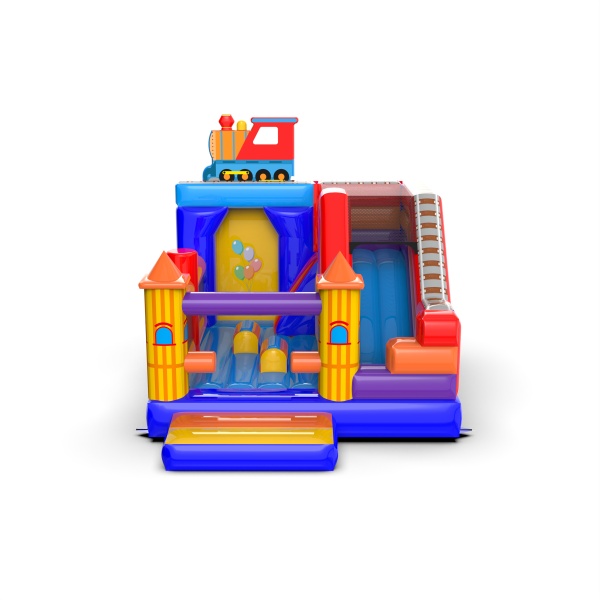 Gonflable avec toboggan avec le thème de la fête foraine