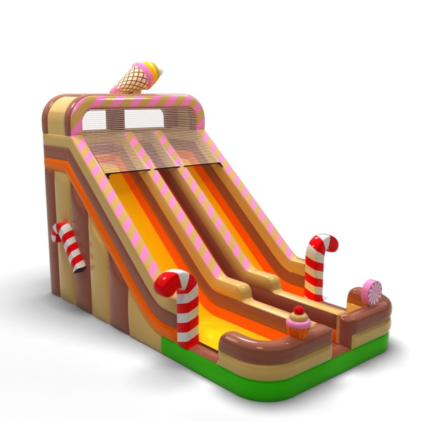 Toboggan gonflable agrandi double sur le thème des bonbons