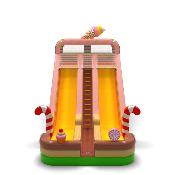 Toboggan gonflable agrandi double sur le thème des bonbons