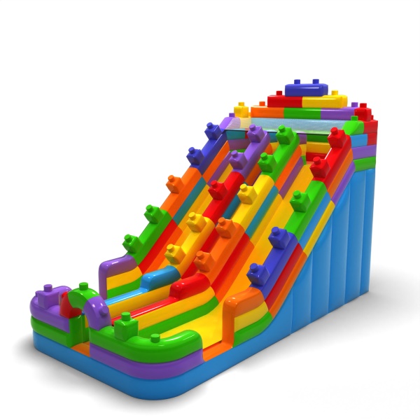 Toboggan gonflable agrandi double sur le thème des blocs colorés