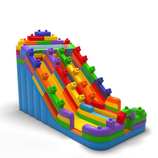 Toboggan gonflable agrandi double sur le thème des blocs colorés