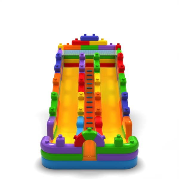 Toboggan gonflable agrandi double sur le thème des blocs colorés
