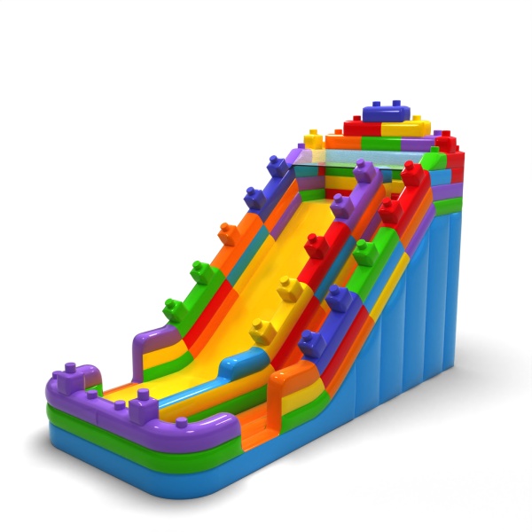 Toboggan gonflable agrandi sur le thème des blocs colorés