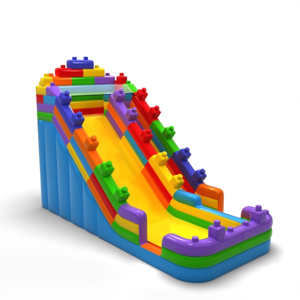 Toboggan gonflable agrandi sur le thème des blocs colorés