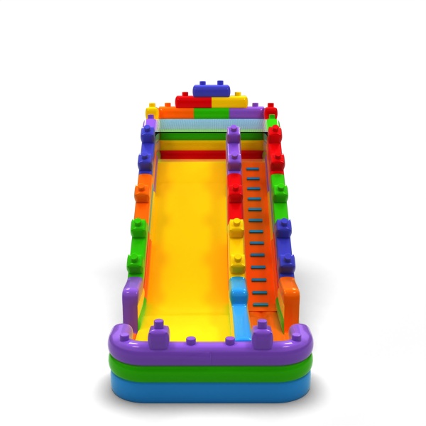 Toboggan gonflable agrandi sur le thème des blocs colorés