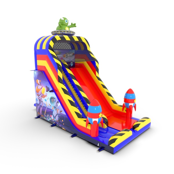 Toboggan gonflable sur le thème spatial avec rebords