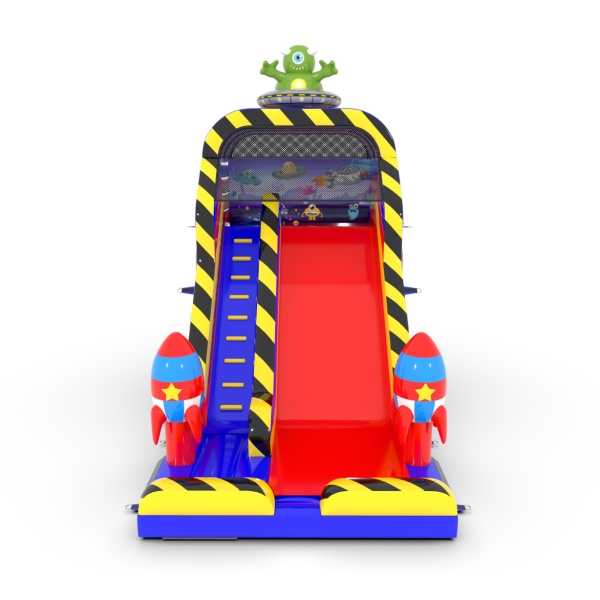 Toboggan gonflable sur le thème spatial avec rebords