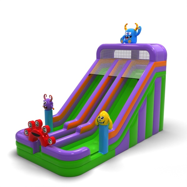 Toboggan gonflable agrandi double sur le thème des monstres