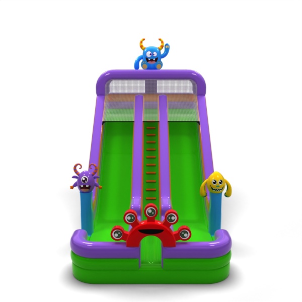 Toboggan gonflable agrandi double sur le thème des monstres