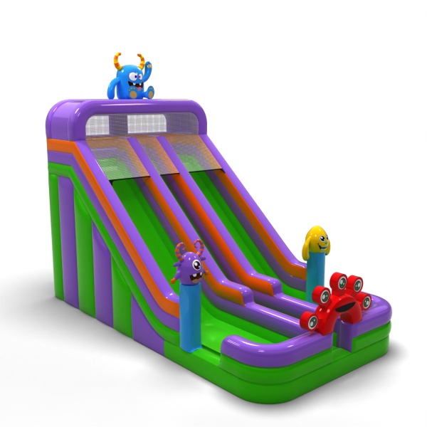 Toboggan gonflable agrandi double sur le thème des monstres
