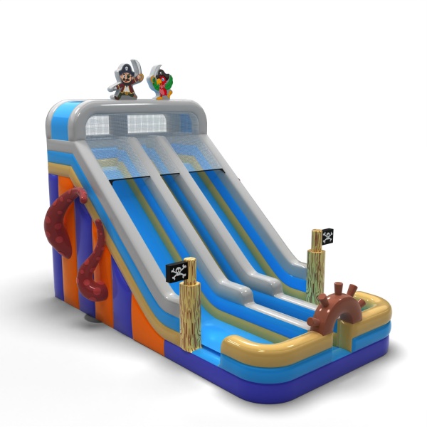 Toboggan gonflable agrandi double sur le thème des pirates