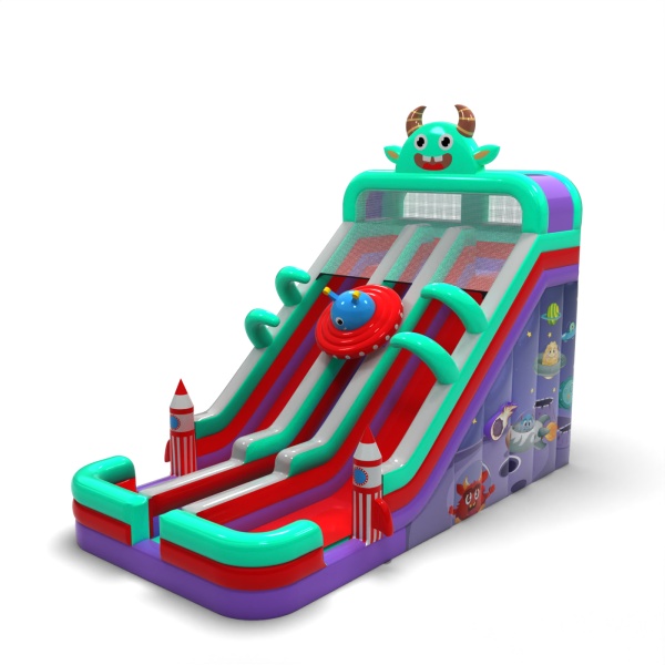 Toboggan gonflable agrandi double sur le thème de l'espace