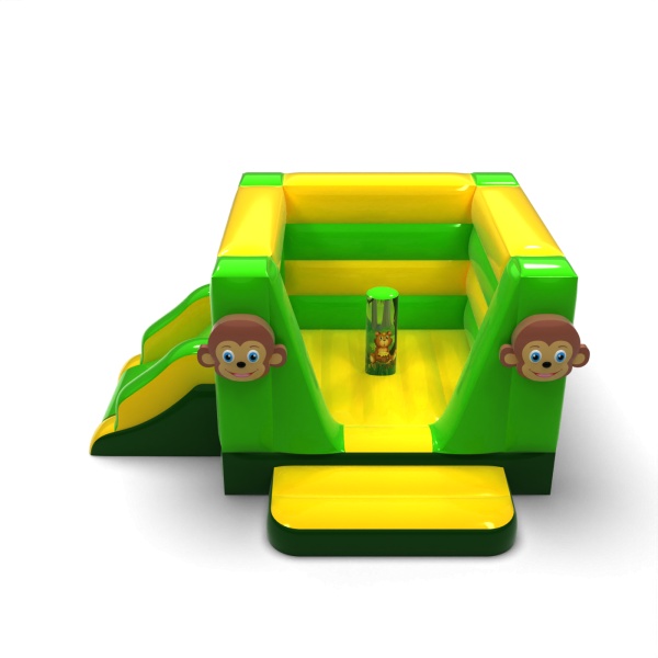 Petit château gonflable fermé avec toboggan - sur le thème de la jungle