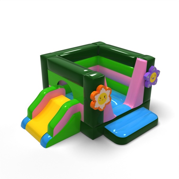 Petit château gonflable fermé avec toboggan - sur le thème du printemps