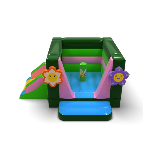 Petit château gonflable fermé avec toboggan - sur le thème du printemps