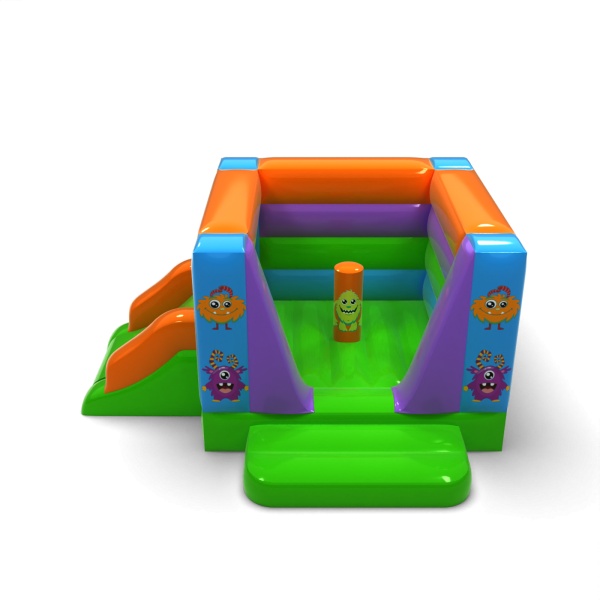 Petit château gonflable fermé avec toboggan - sur le thème des monstres