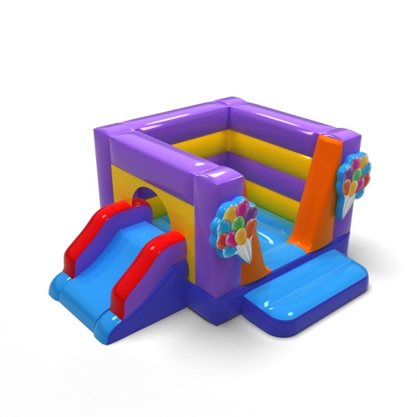 Petit château gonflable fermé avec toboggan - sur le thème de la fête foraine