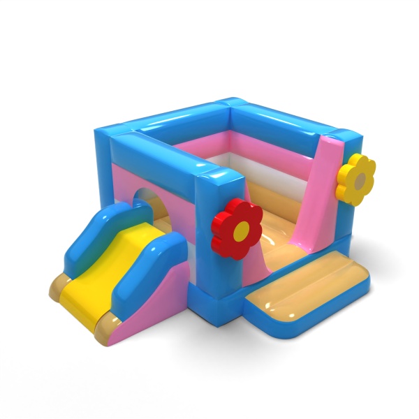 Petit château gonflable fermé avec toboggan - sur le thème hawaïen