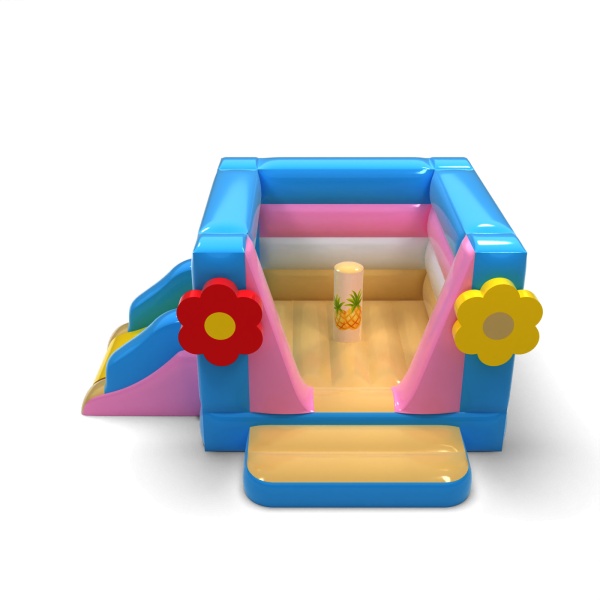 Petit château gonflable fermé avec toboggan - sur le thème hawaïen