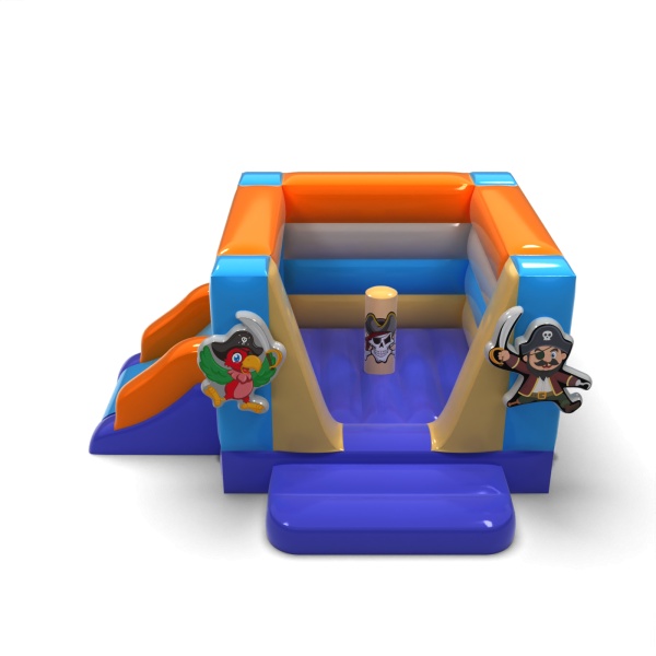 Petit château gonflable fermé avec toboggan - sur le thème des pirates