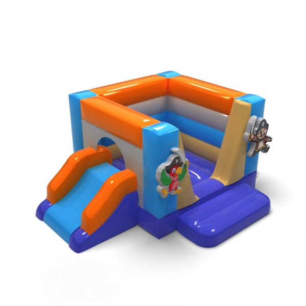 Petit château gonflable fermé avec toboggan - sur le thème des pirates