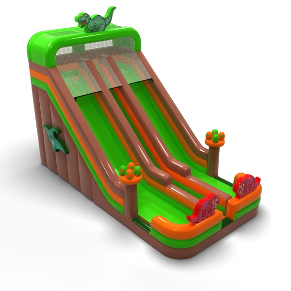 Toboggan gonflable agrandi double sur le thème des dinosaures