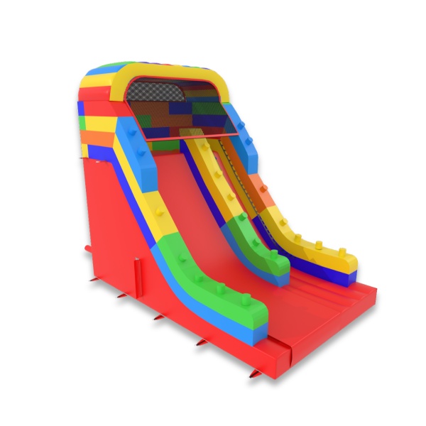 Toboggan gonflable avec imprimé sur le thème des blocs colorés
