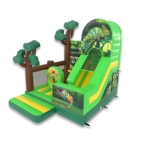 Gonflable avec toboggan combo sur le thème de la jungle