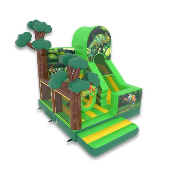 Gonflable avec toboggan combo sur le thème de la jungle