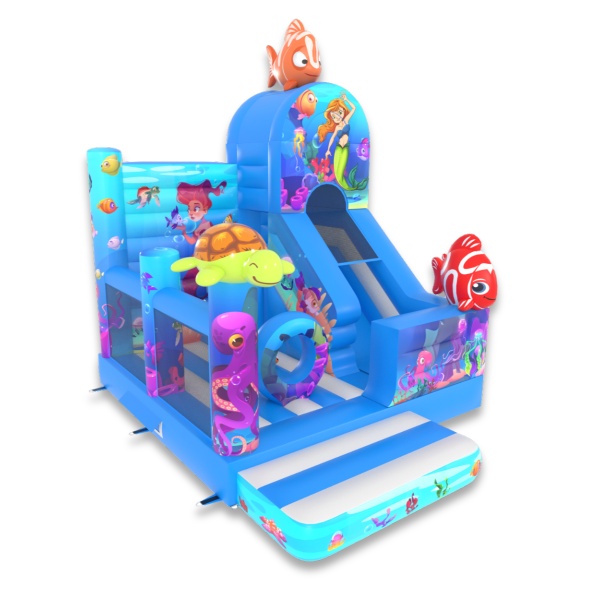 Gonflable avec toboggan combo sur le thème marin