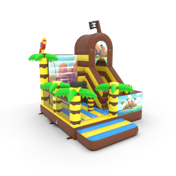 Gonflable avec toboggan combo avec imprimé sur le thème des pirates