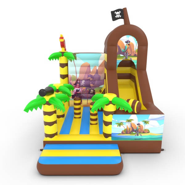 Gonflable avec toboggan combo avec imprimé sur le thème des pirates