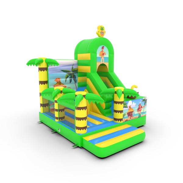 Gonflable avec toboggan combo avec imprimé sur le thème hawaïen