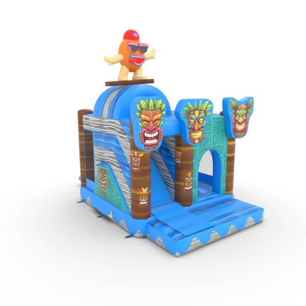 Gonflable avec toboggan combo avec imprimé sur le thème hawaïen Tiki