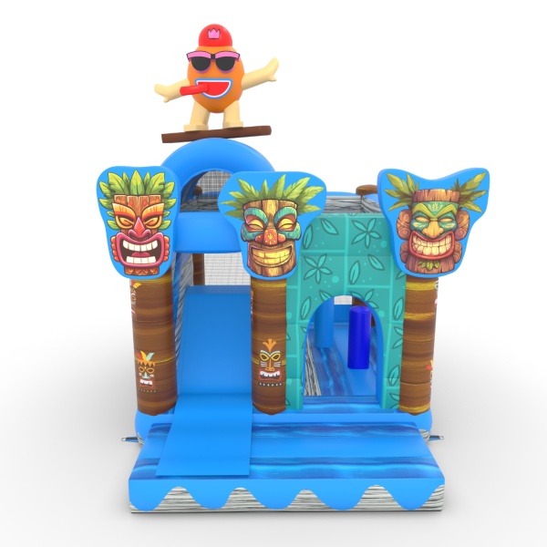 Gonflable avec toboggan combo avec imprimé sur le thème hawaïen Tiki