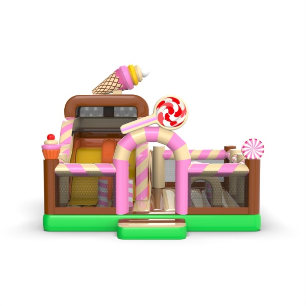 Aire de jeux gonflable 6x6 sur le thème des bonbons