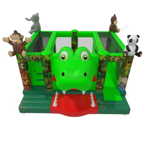 Aire de jeux gonflable crocodile sur le thème de la jungle