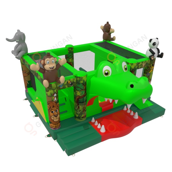 Aire de jeux gonflable crocodile sur le thème de la jungle