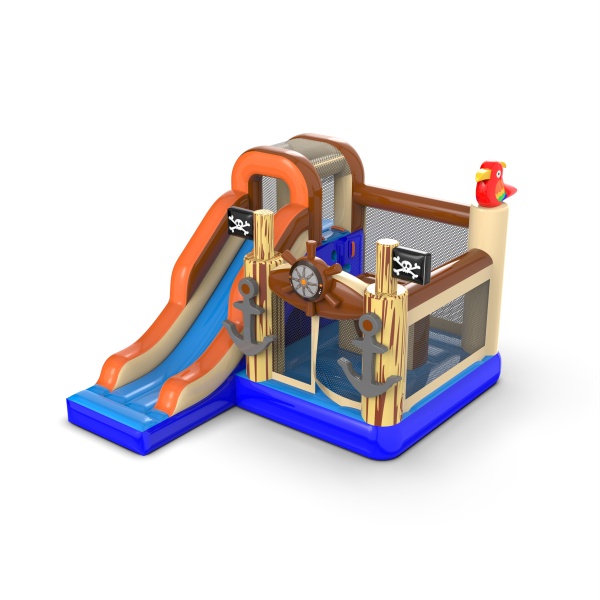 Petit château gonflable avec toboggan pour enfants - thème pirate