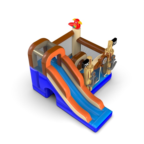 Petit château gonflable avec toboggan pour enfants - thème pirate