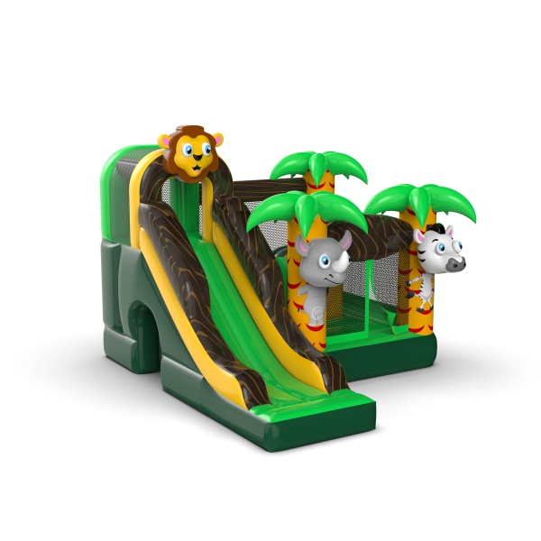 Petit château gonflable avec toboggan pour enfants - thème jungle