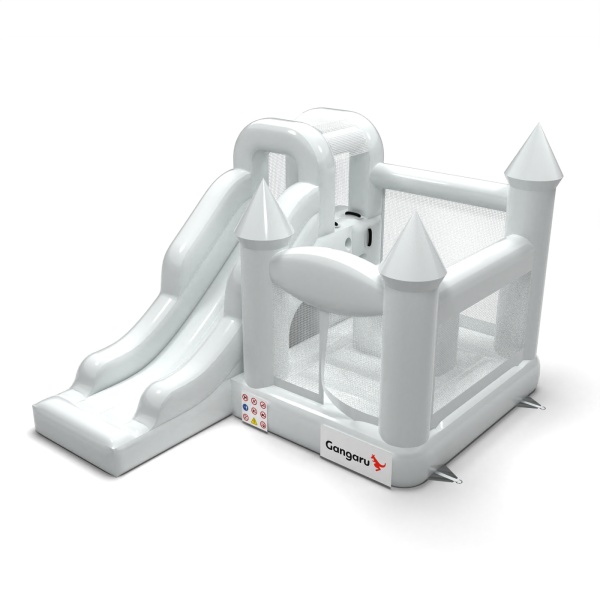 Château gonflable avec toboggan en thème blanc