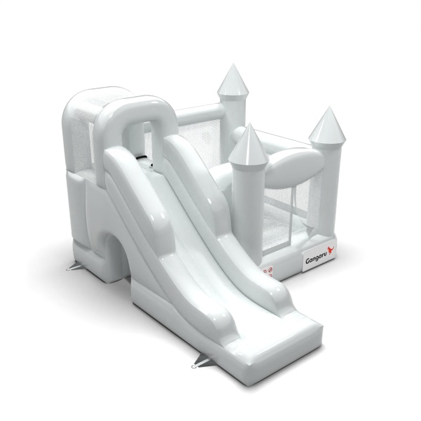 Château gonflable avec toboggan en thème blanc
