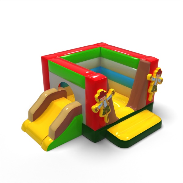 Petit château gonflable fermé avec toboggan - sur le thème de la ferme